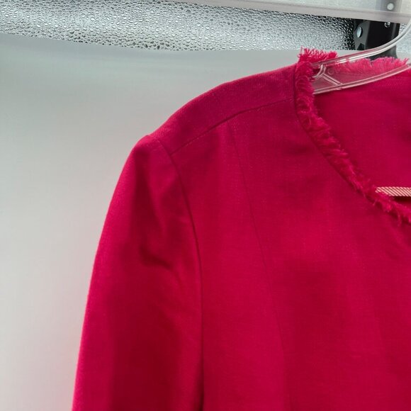 Neiman Marcus Frayed Button Up Blazer Long Sleeve Fuchsia Size 10 - Picture 4 of 9